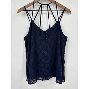 Maurices Strappy Blouse Women Large Navy Paisley Embroidered Overlay Sleeveless